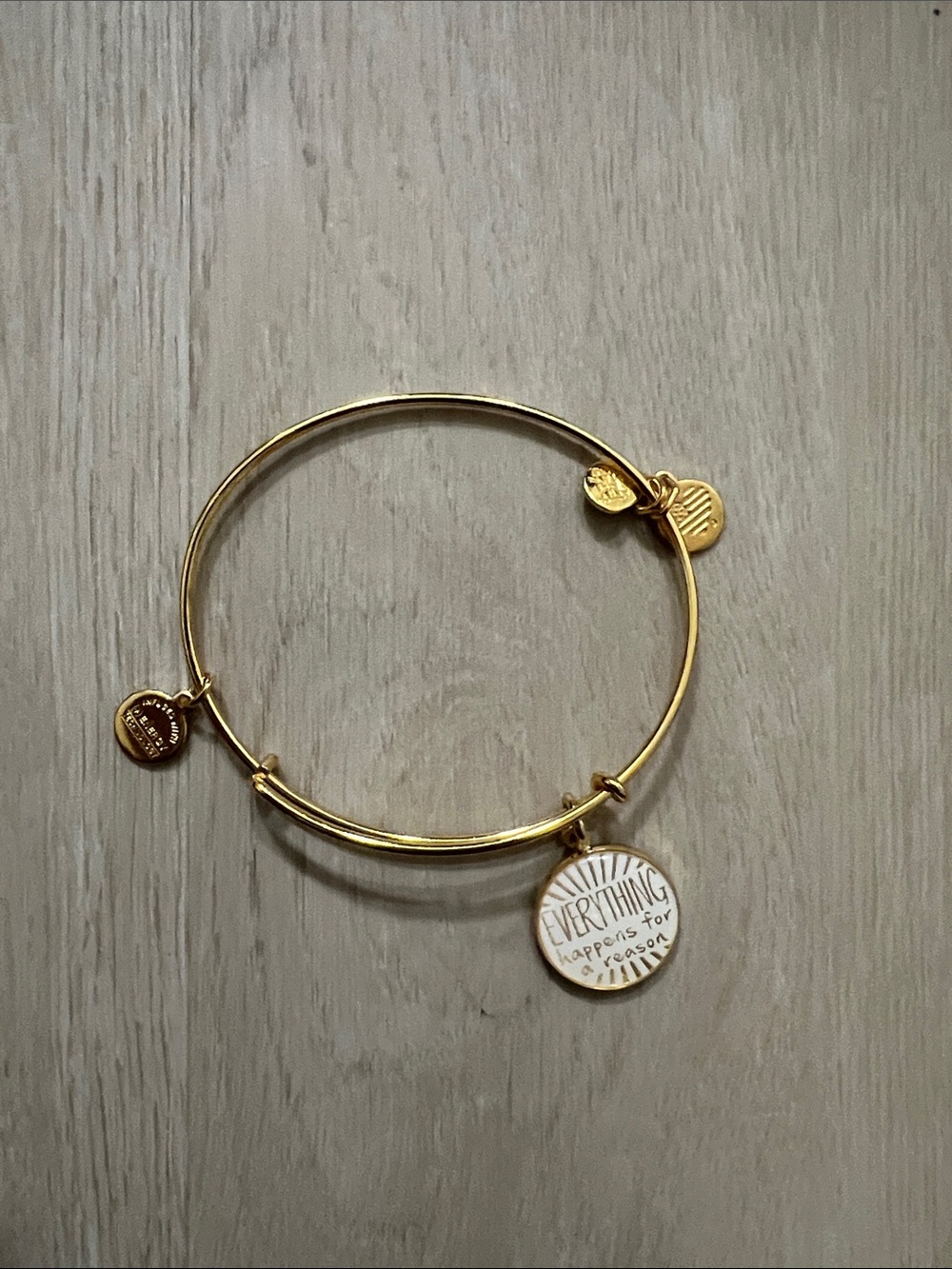 Alex and Ani Gold-Tone Charm Bangle with White Enamel Inspirational Disc